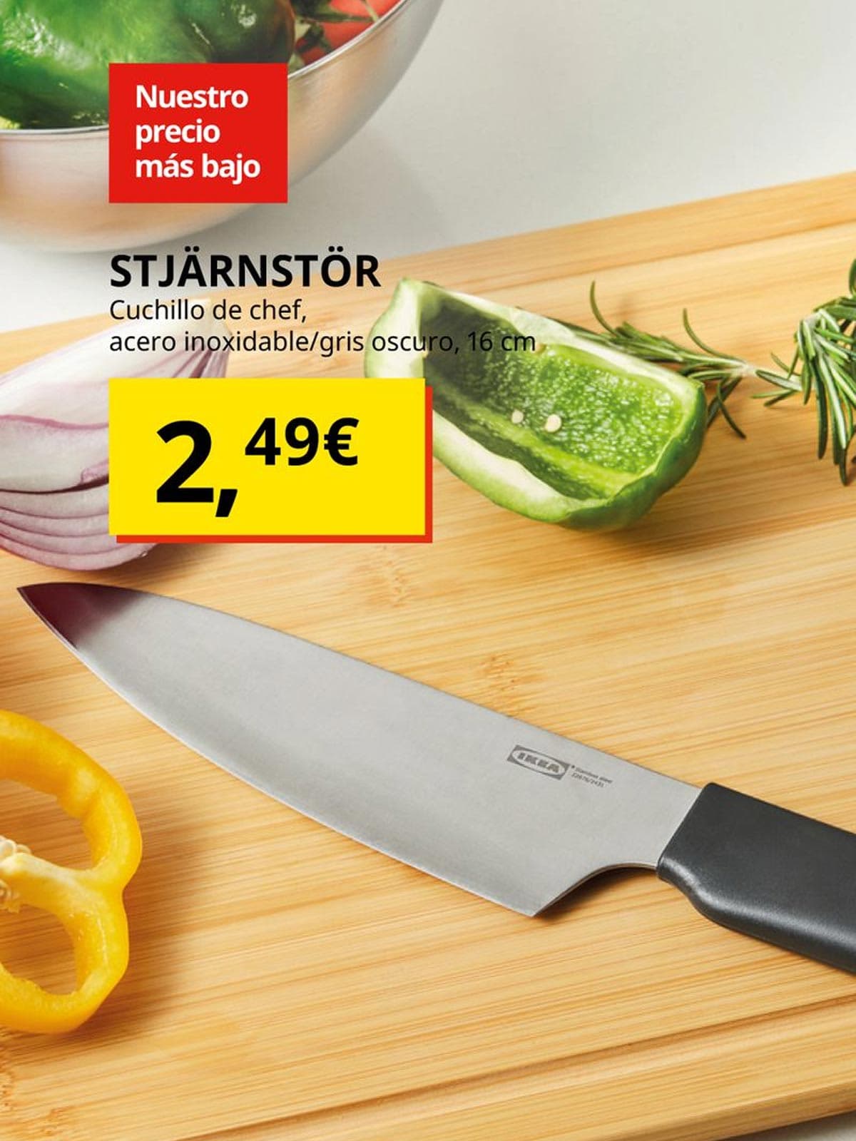 Consigue el cuchillo de chef STJÄRNSTÖR de 16 cm en acero inoxidable. Corte preciso, diseño sencillo y nuestro precio más bajo: solo 2,49€.